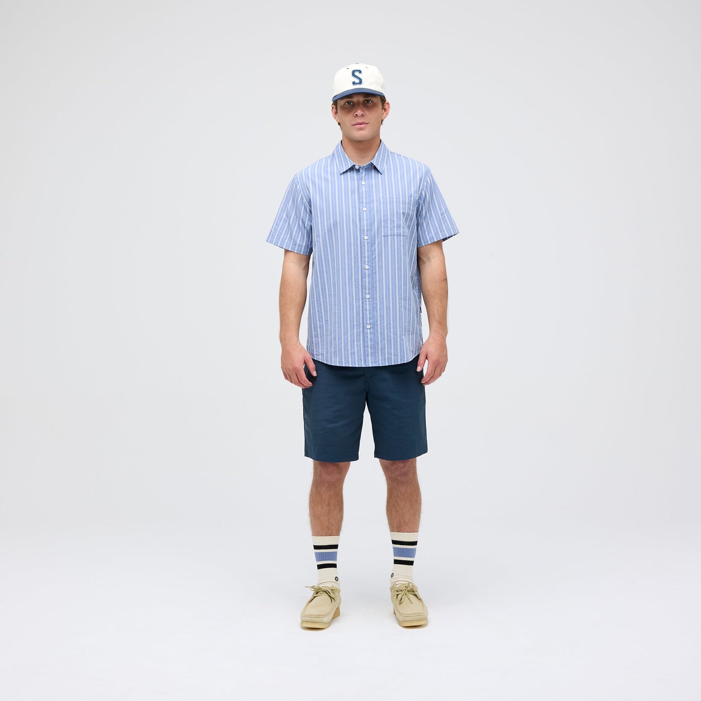 Stance Bales Geknöpftes T-Shirt Stone Blue