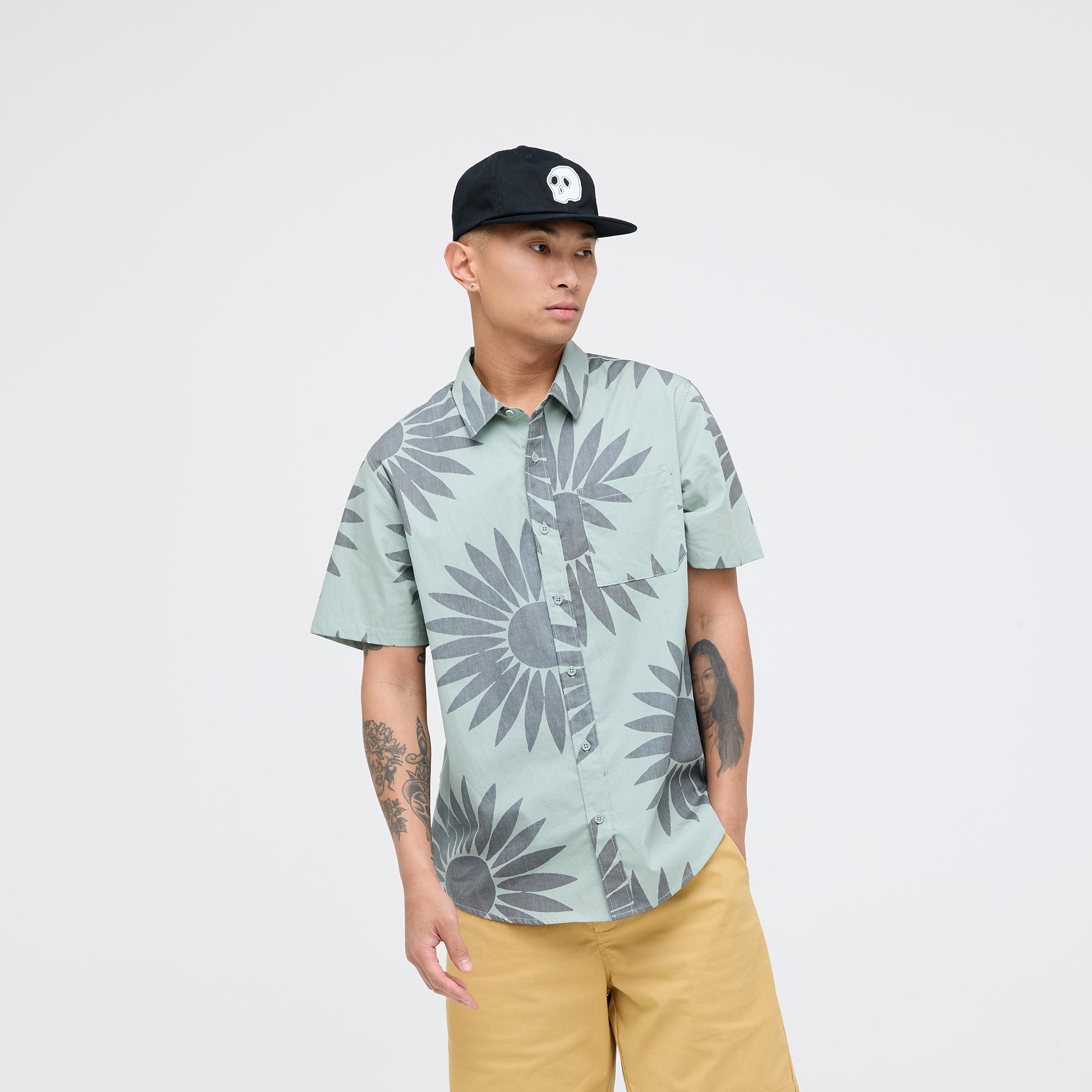 Stance Bales Button Up T-Shirt Sea Green |model