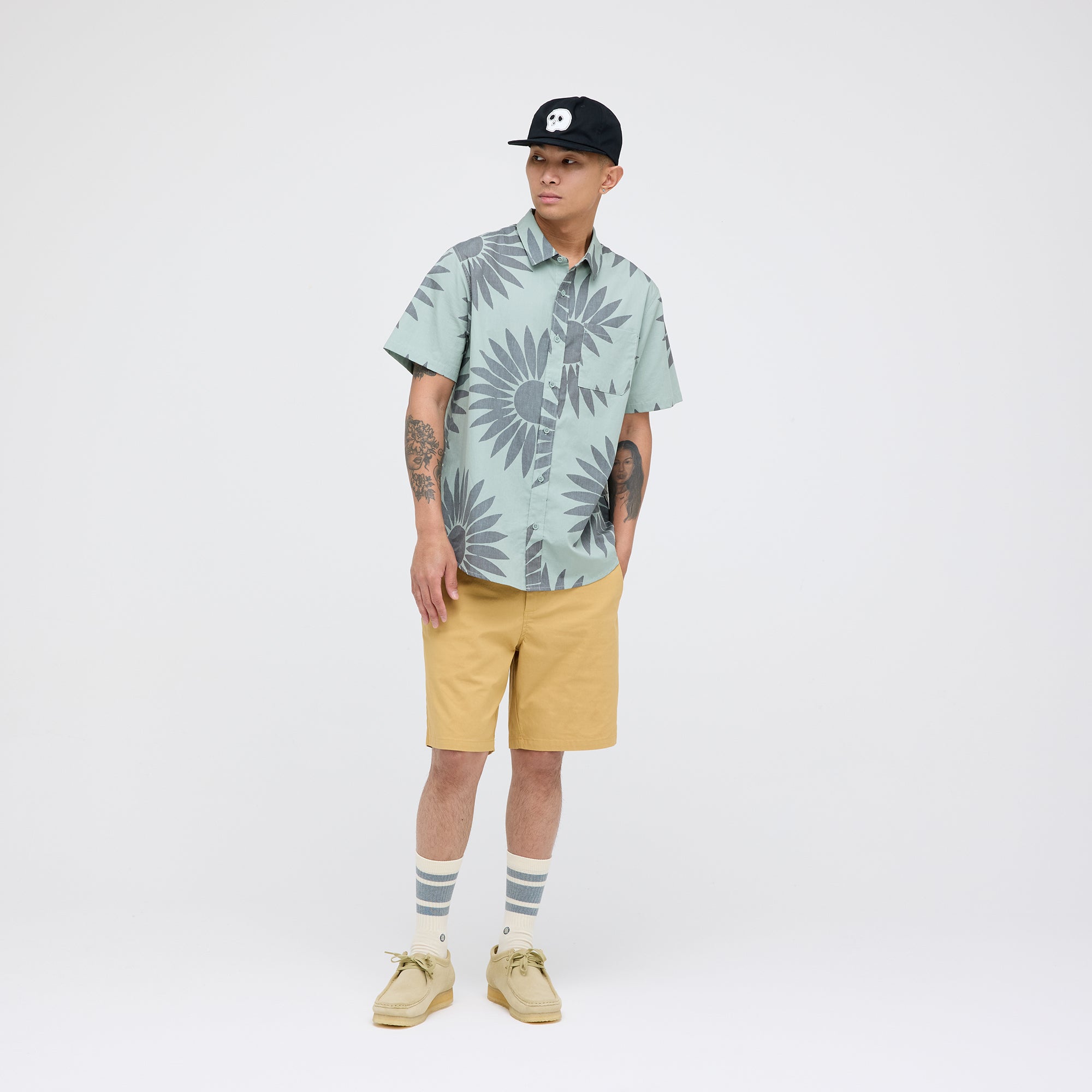 Stance Bales Button Up T-Shirt Sea Green |model
