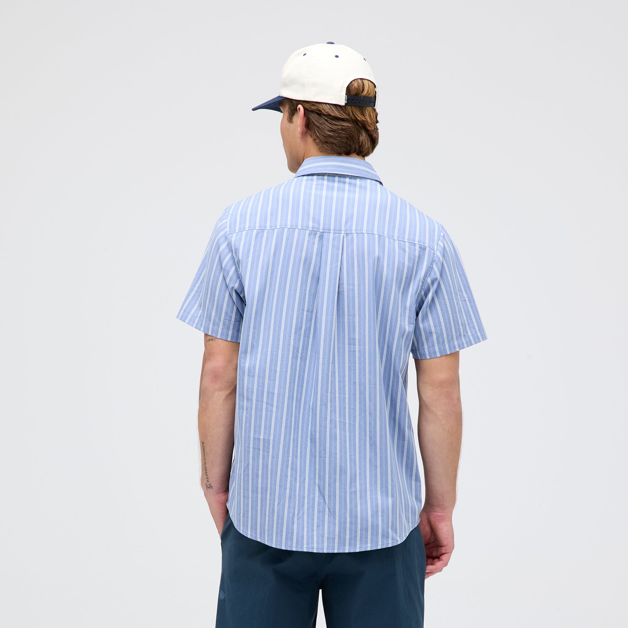 Stance Bales Button Up T-Shirt Stone Blue |model