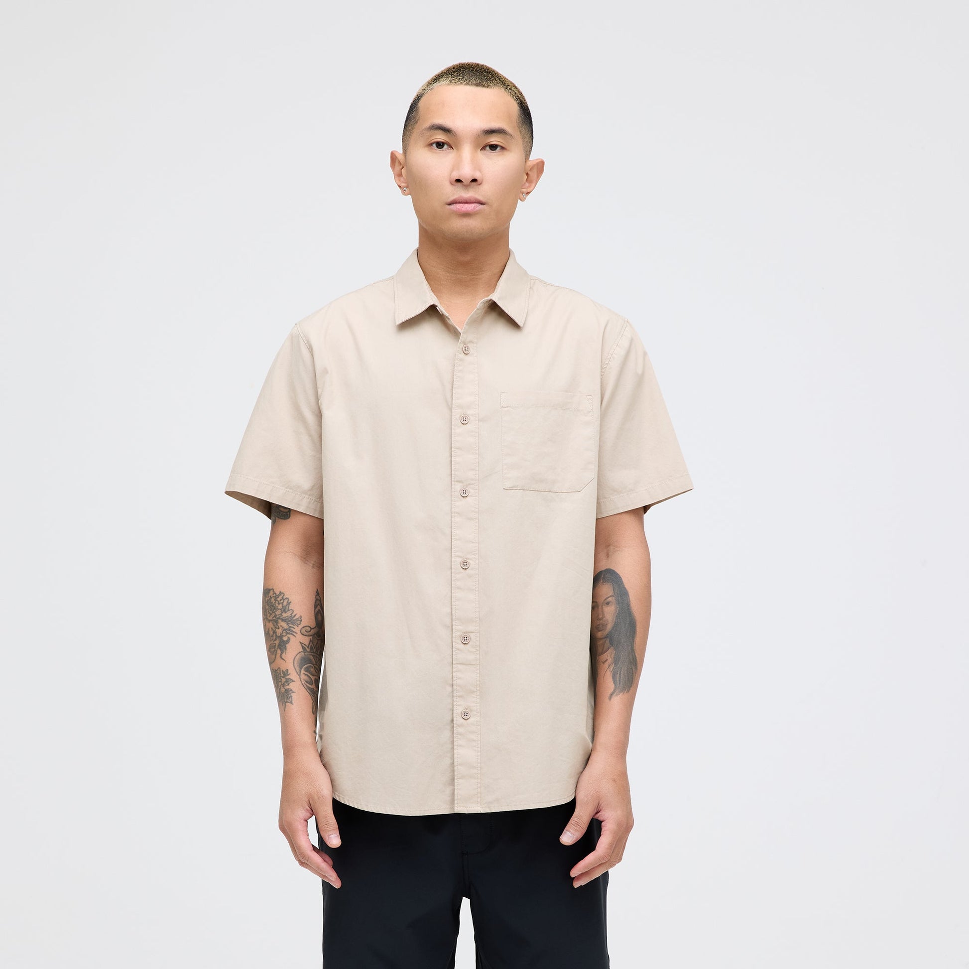 Stance Bales Button Up T-Shirt String Grey |model