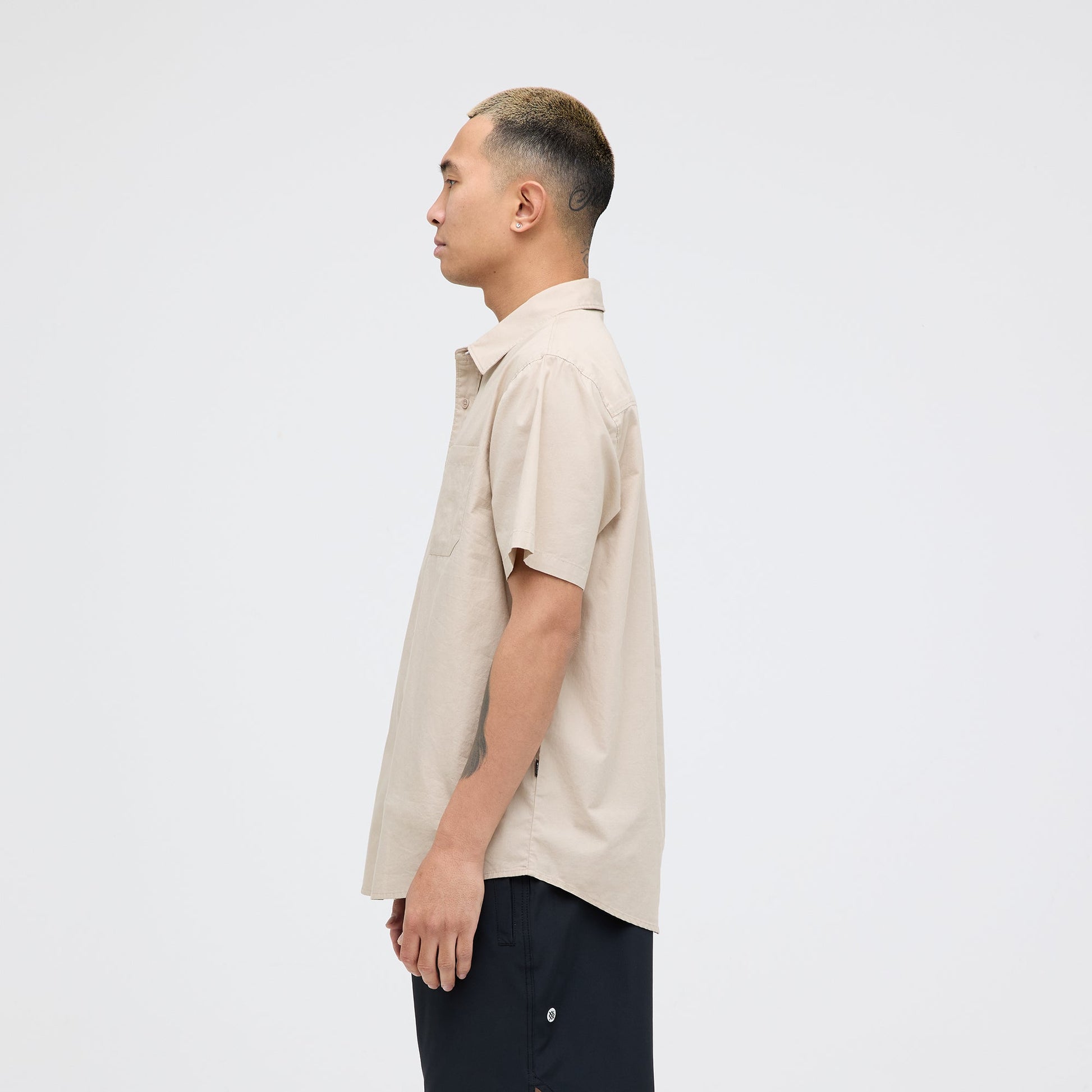 Stance Bales Button Up T-Shirt String Grey |model