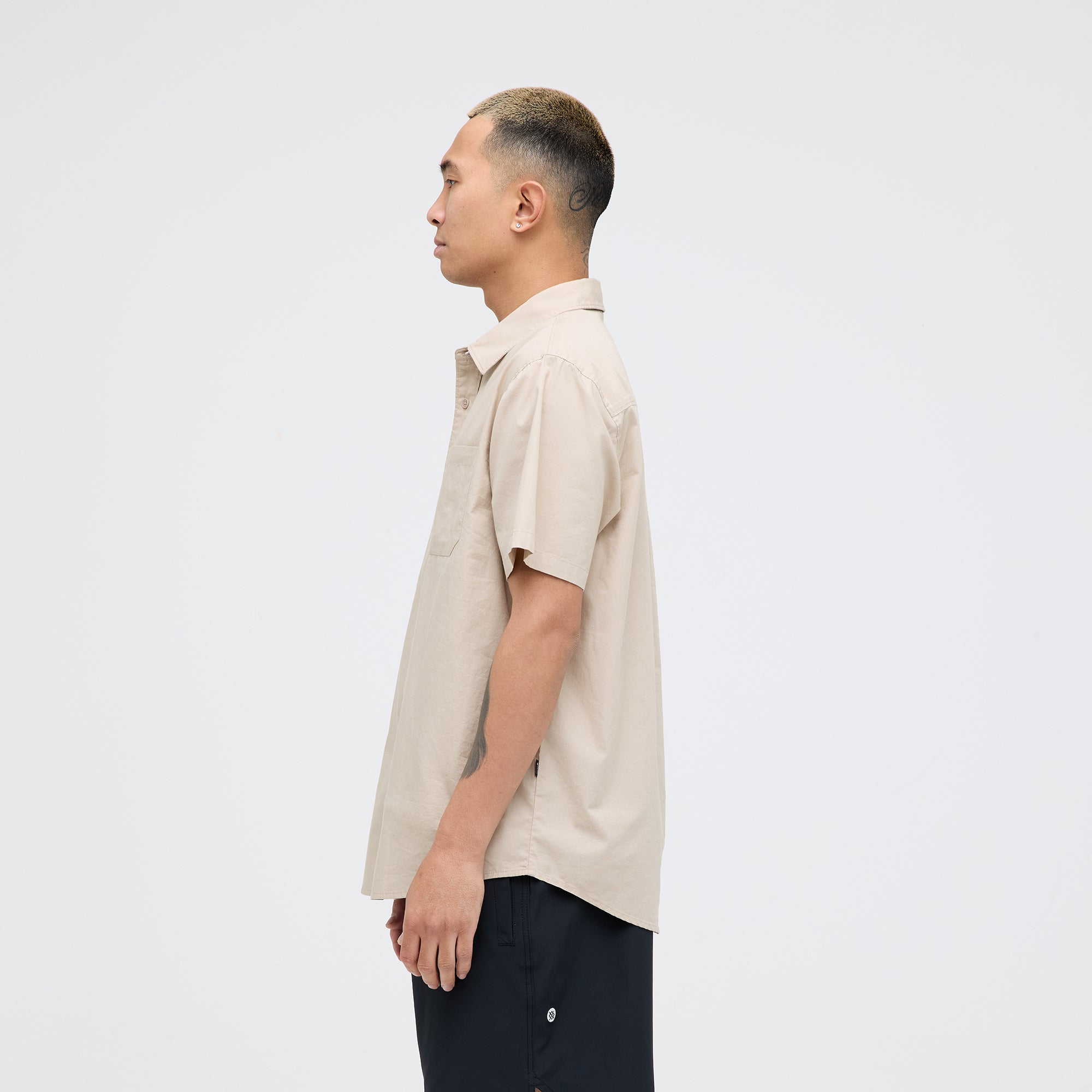 Stance Bales Button Up T-Shirt String Grey |model