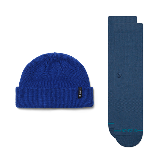 Stance Icon Beanie & Crew Socken Set Blau