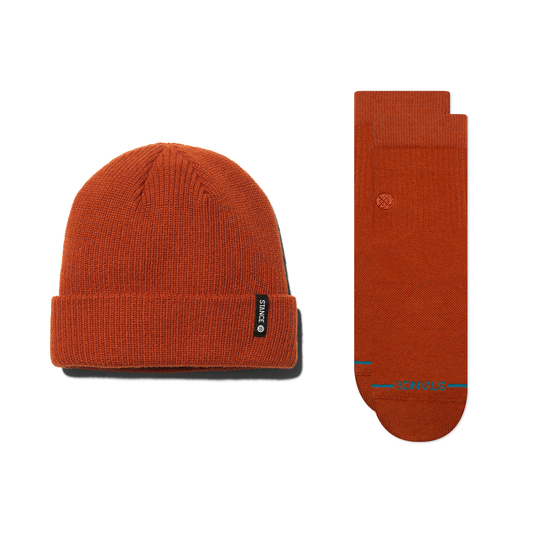 Stance Icon Beanie & Quarter Socken Set Orange