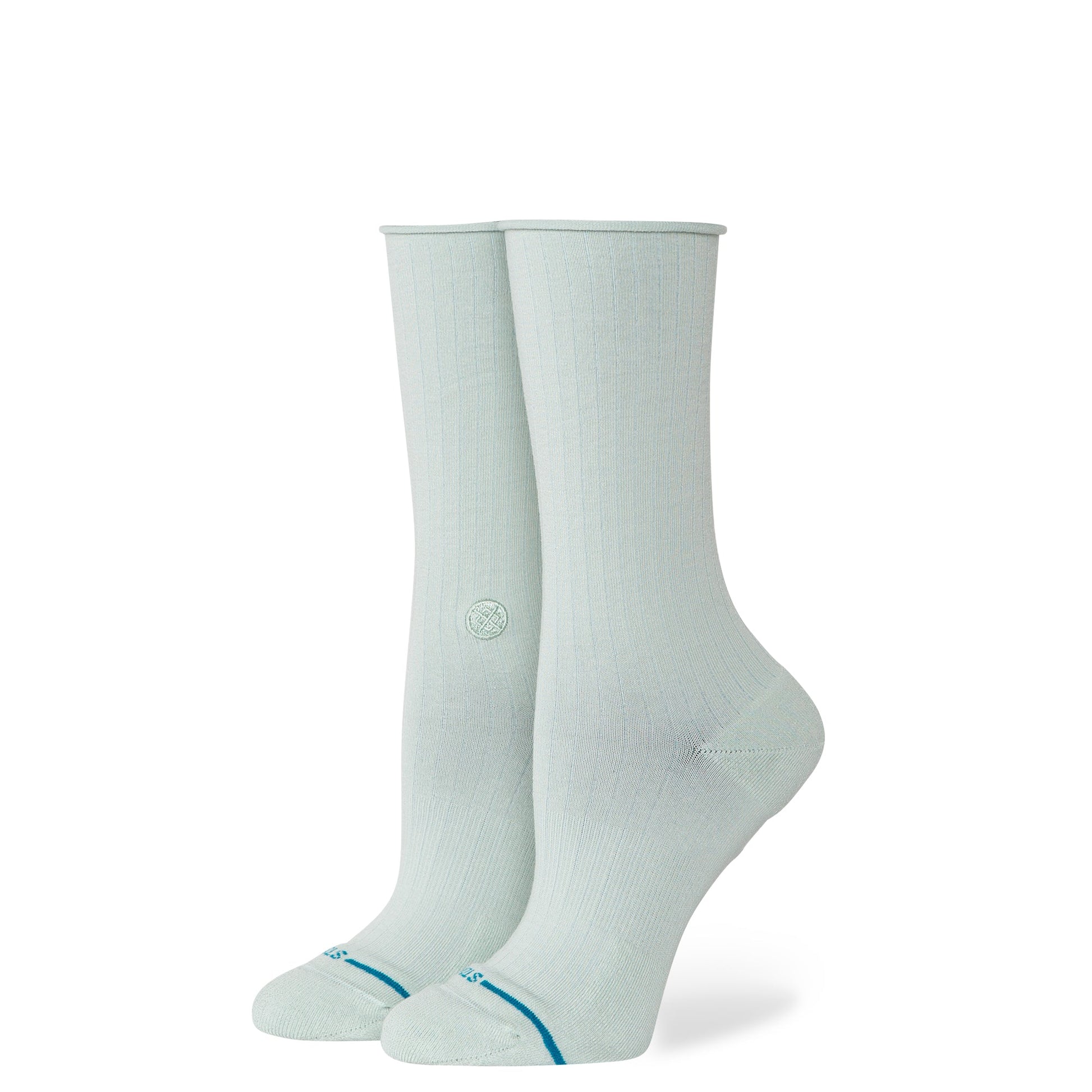 Rolled Solid Crew Sock Pale Blue